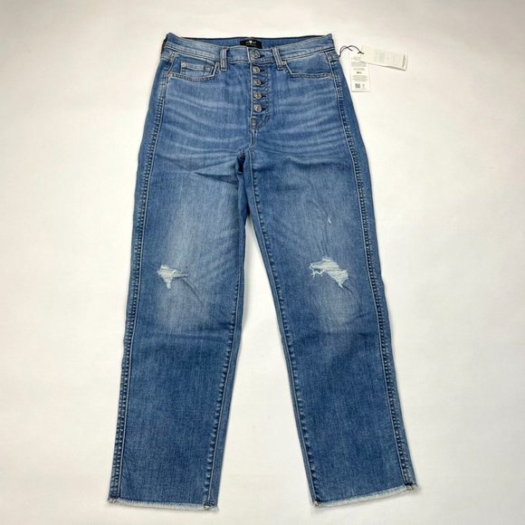7 For All‎ Mankind Jeans High waist Crop Straight Womens 28 NWT Ankle Raw Hem - Picture 1 of 13